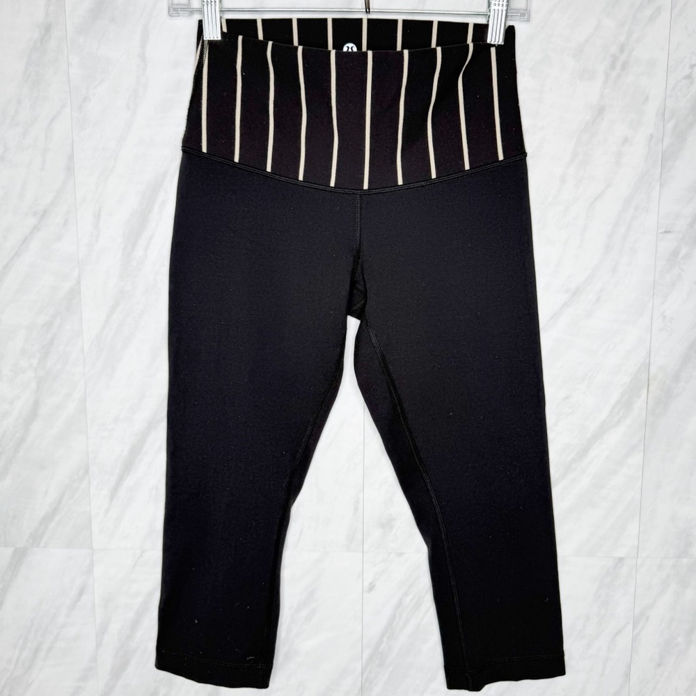 Lululemon Athletica Black and White Leggings with Striped Waistband